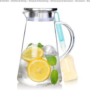 SUSTEAS 2.0 Liter 68oz Glass Pitcher with Lid, Easy Clean Heat Resistant Glass Water Carafe with Handle for Hot/Cold Beverages - Water, Cold Brew, Iced Tea & Juice, With 1 Long-Handled Brush Included