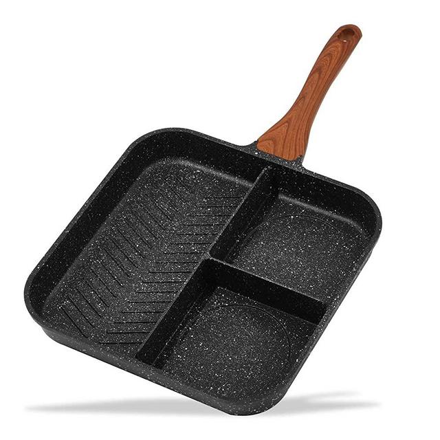 ESLITE LIFE Divided Frying Grill Pan Nonstick All-In-One Breakfast Pan 3 Section Meal Skillet Induction Compatible, 11 Inch