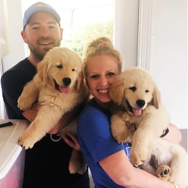 Meeting our first puppies at Canine Assistants during our training - the left one ended up being Adrian!