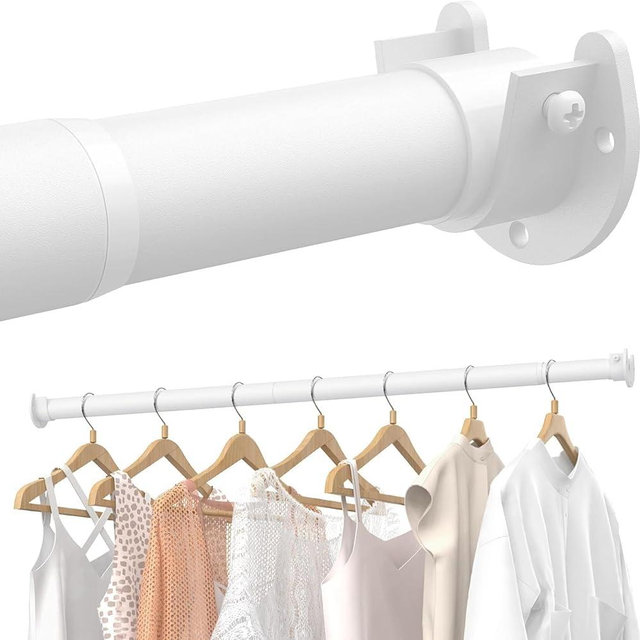 Supforce 2 PACK Closet Rods for Hanging Clothes, 17 to 39 Inches Stepless Adjustable Metal Closet Rod, 1.3 Inches Heavy Duty Clothes Hanging Rod for Closet Wardrobes Laundry RV, White