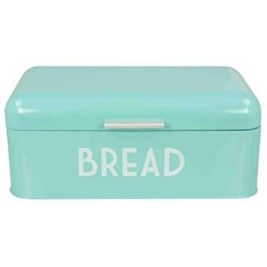 Home Basics Grove Bread Box For Kitchen Counter Dry Food Storage Container, Bread Bin, Store Bread Loaf, Dinner Rolls, Pastries, Baked Goods & More, Retro Vintage Design, Turquoise