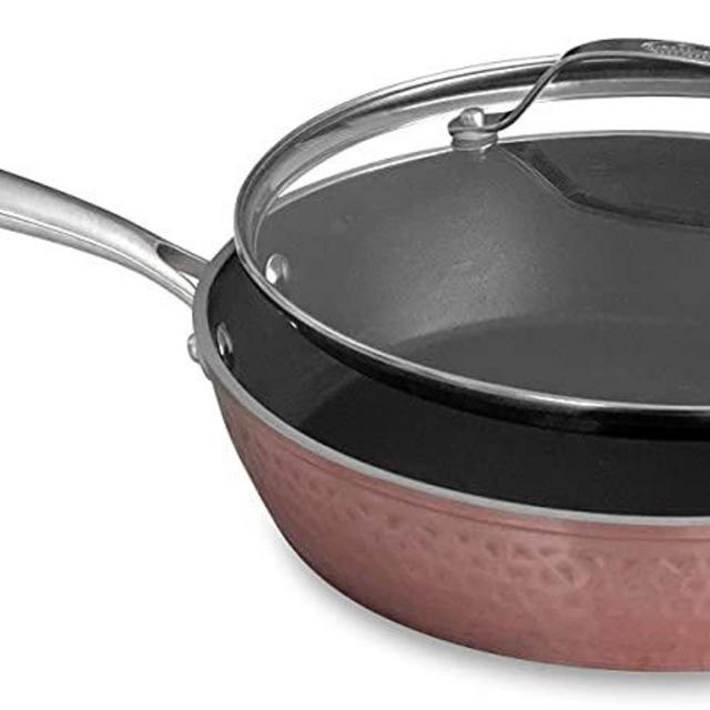 OrGREENiC Rose Hammered Cookware Collection - Non-Stick Ceramic for Even Heating | Safe for Dishwasher, Oven & StoveTop - 12" Pan with Lid