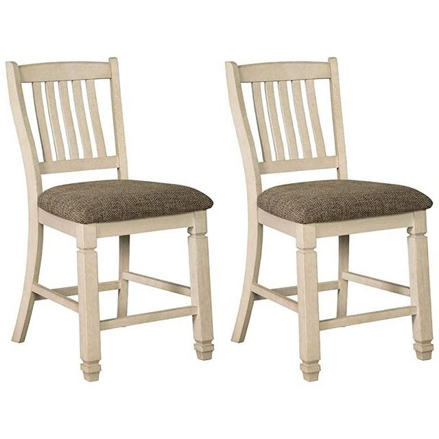 Signature Design by Ashley Bolanburg 24" Counter Height Farmhouse Barstool, Set of 2, Antique White