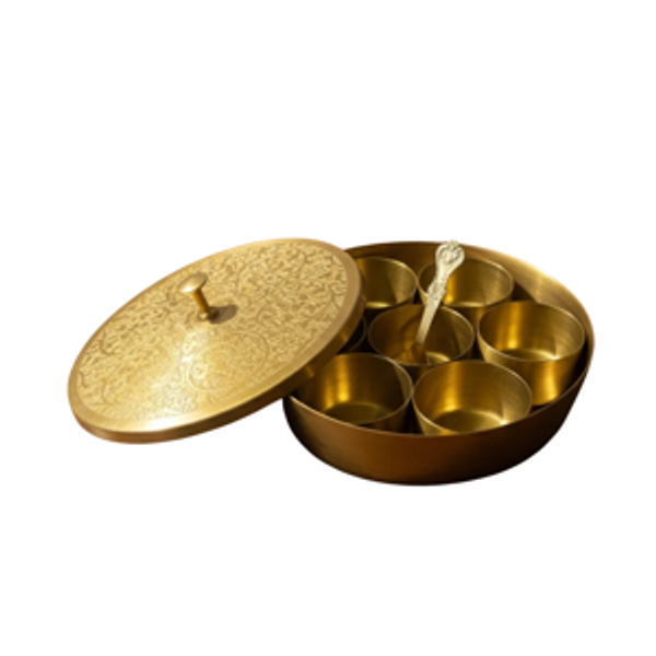Brass Masala Dabba in Mandala Pattern