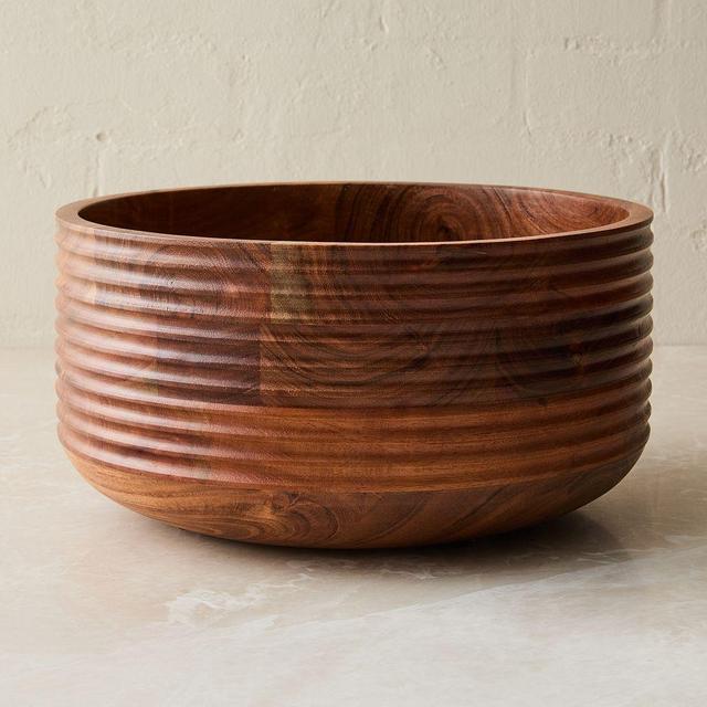 Groove Wood Salad Serveing Bowl, Acacia