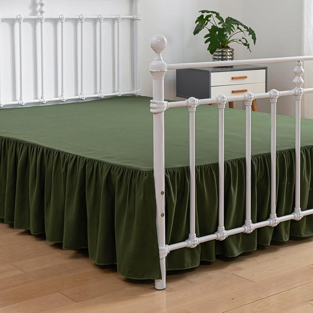 xuan dian Bed Skirt King Size Ruffled Bed Skirts with Split Corners,12 Inch Drop Dust Ruffle Bed Skirt with Platform, Green, King - 12" Drop