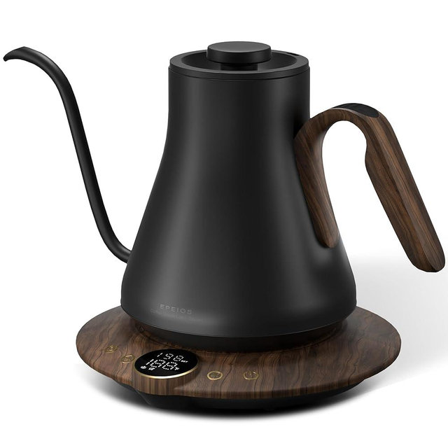 Cocinare FLOW B9 Gooseneck Electric Kettle, Precise Temperature Control for Pour-Over Coffee & Tea Brewing, Stainless Steel Interior, Rapid Heating for Boiling Water 1500W/0.9L (Black Wooden)