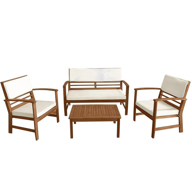 PayLessHere 4 Pieces Modern Wood Patio Bistro Chairs Outdoor Indoor Use Backyard Balcony Furniture Patio Outdoor Table Chair Set Acacia Wood Chat Chairs Set