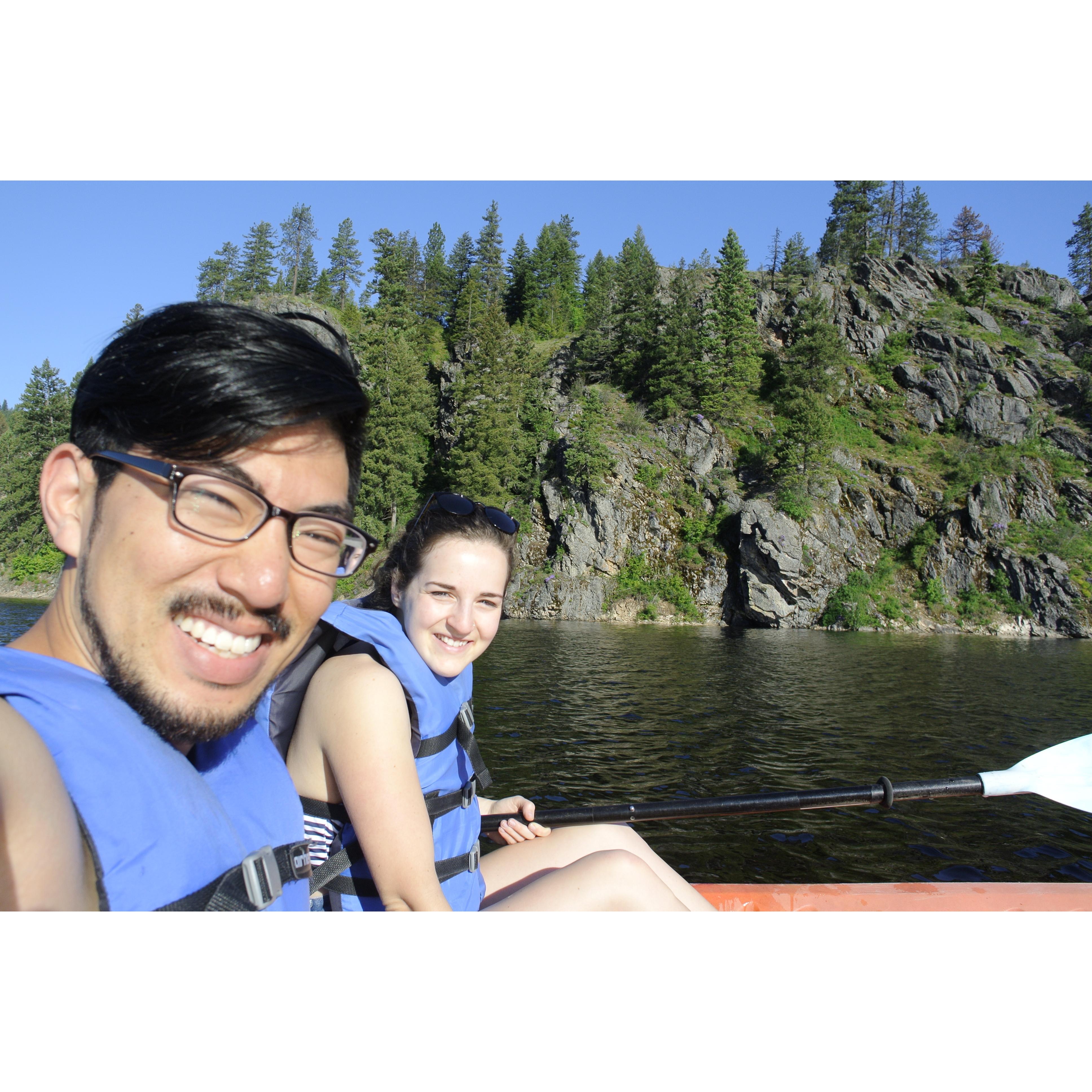 Finally kayaking a year after Spencer first invited Ilana to kayak with him at the conference they met at.