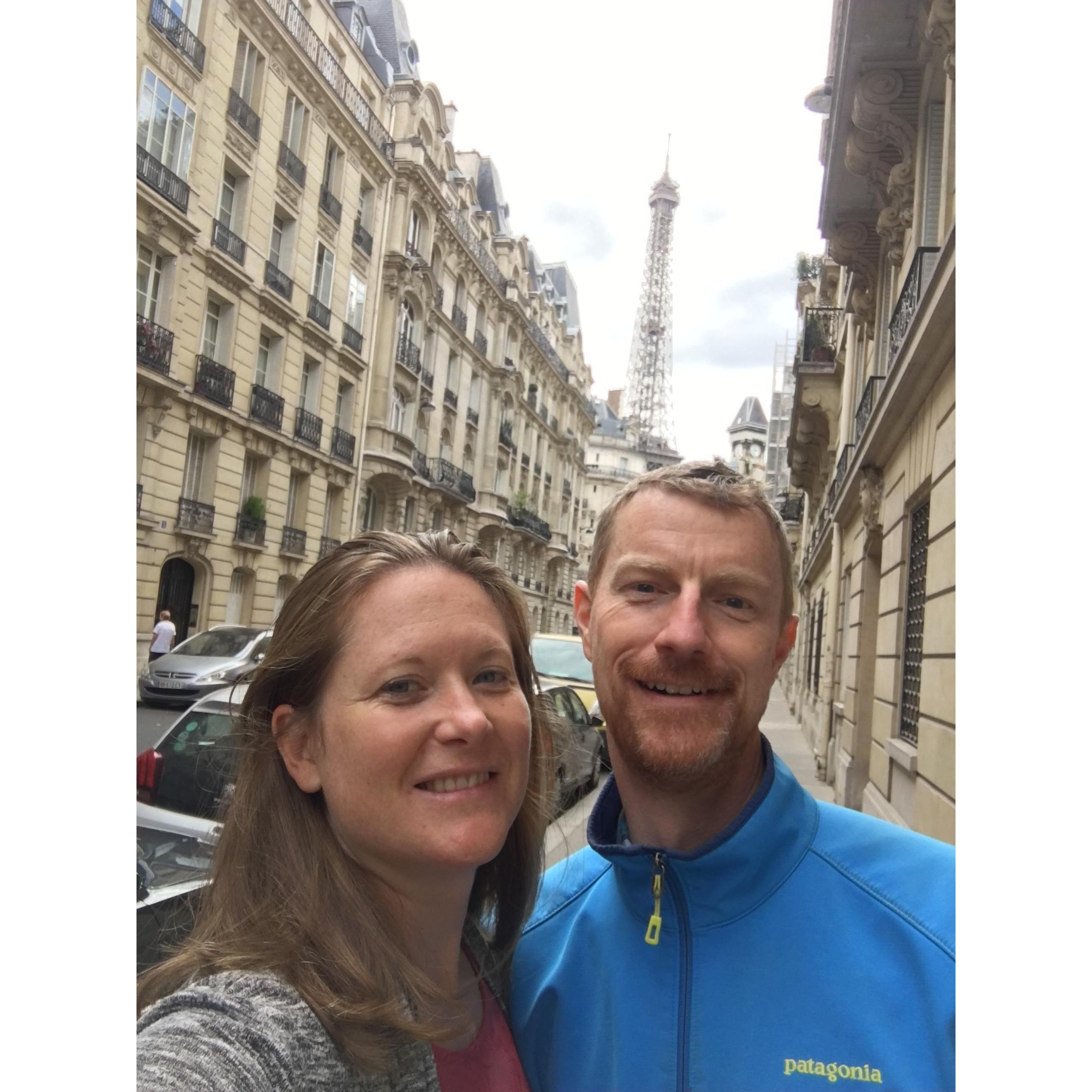First night in Paris, we took a walk to find the Eiffel Tower, which was just a few blocks from our apartment.