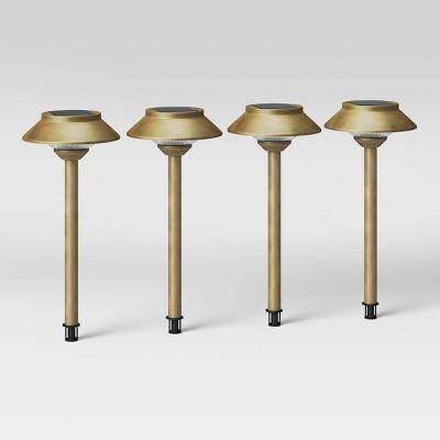 4pk Hooded Solar Pathway Lights Antique Brass - Smith & Hawken™