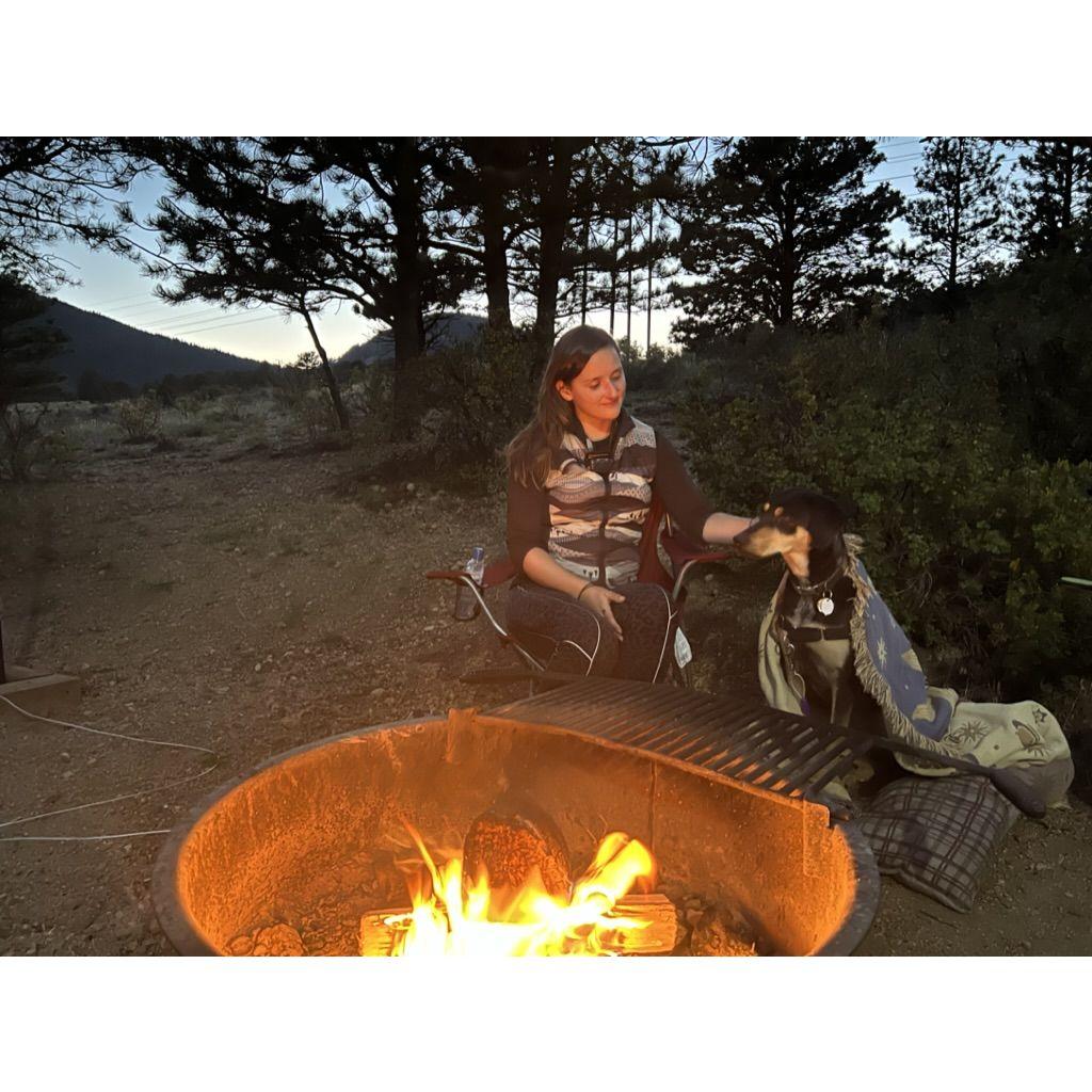 September 4th, 2022: Alex, Tim and Oakley camping near Rocky Mountain National Park.