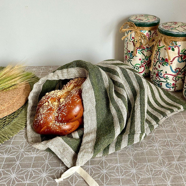 100% Linen bread bag - Zero waste sourdough bread keeper - Striped bread cloth - Reusable & Eco-Friendly Bread Storage - Sustainable Kitchen