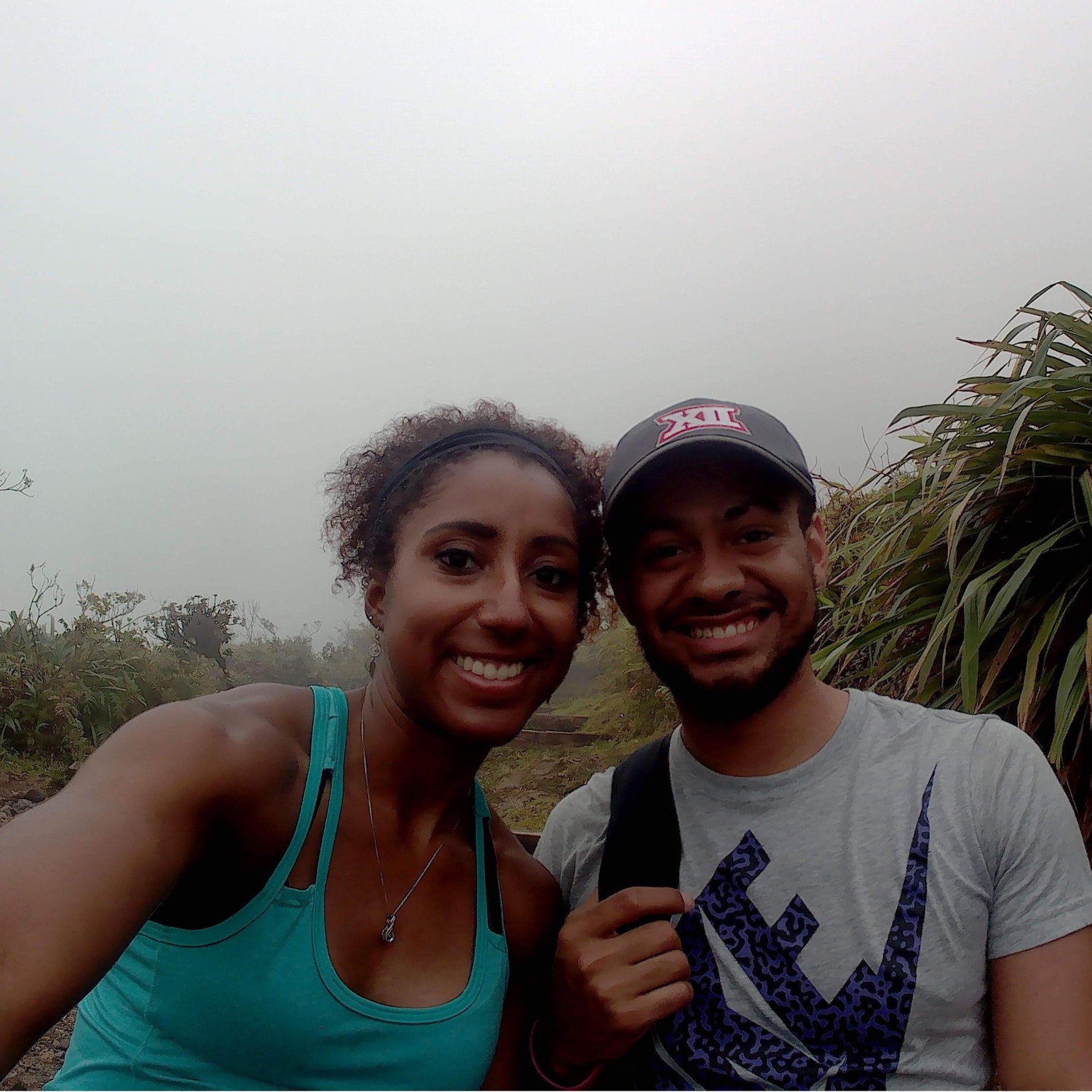 Raena and Bryce on top of
Mount Pelée (an active volcano!) in Martinique