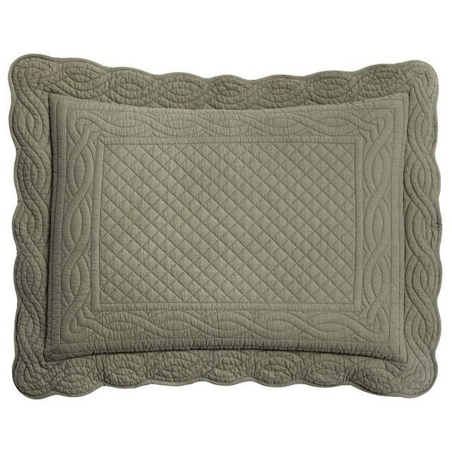Heirloom Scallop Quilted Shams, Standard, Loden, Set of 2