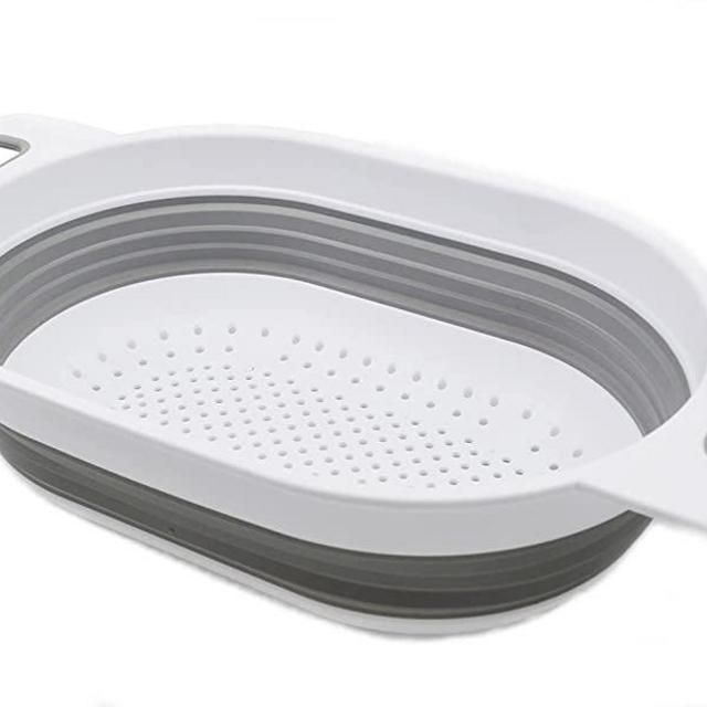 SAMMART 5L (1.3 gallon) Over The Sink Oval Colander (1, White/Grey)
