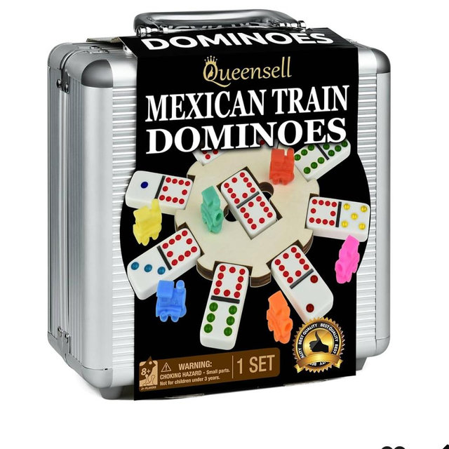 Queensell Mexican Train Dominoes Set with Wooden Hub, Domino Tile Board Games - Double 12 Dominos Set for Family Game Night for Adults and Kids Ages 8 and up (Double 12)