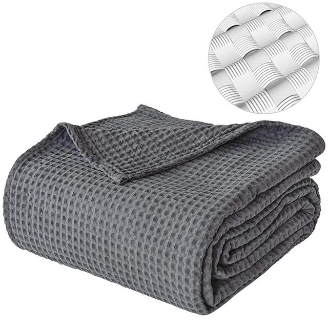 PHF 100% Cotton Waffle Weave Throw Blanket 50"x60"-Pre-Washed Soft Lightweight Breathable Blanket for Adults and Kids-Perfect Blanket Layer for Couch Bed Sofa-Elegant Home Decoration-Charcoal