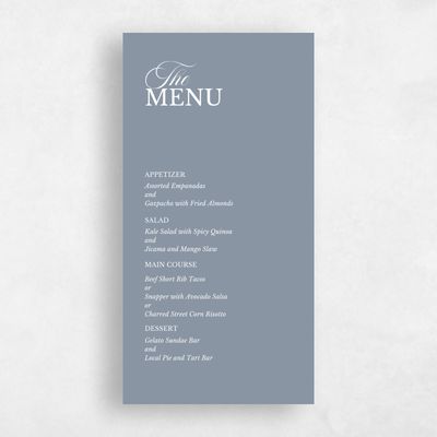 Dusty Blue Wedding Menu - Ellis