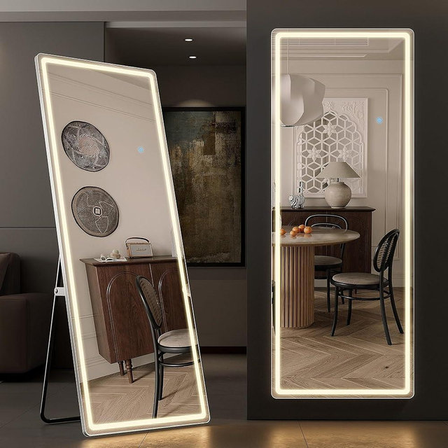 Simple Deluxe 64"x21" Full Length Mirror with LED Lights, Hanging Mounted Mirror, Aluminum Frame Mirror with Dimming & 3 Color Lighting, Lighted Full Body Mirror for Bedroom, Dressing Room, Cloakroom
