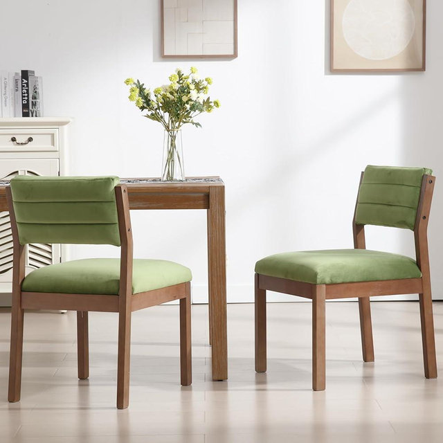 RIVOVA Velvet Dining Chairs Set of 2, Mid Century Modern Comfortable Upholstered Accent Side Kitchen Chairs with Wood Legs for Living, Bedroom, Restaurant, Green