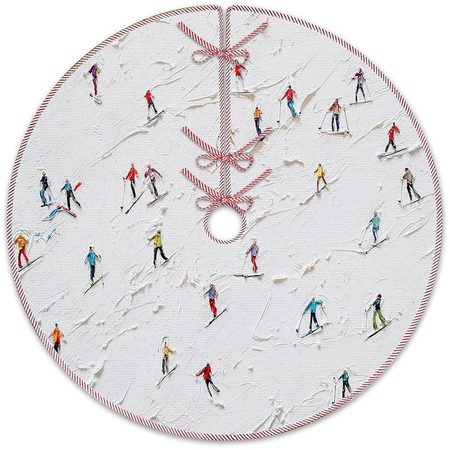 JQF Winter Skiing Christmas Tree Skirt, Farmhouse Country Snowy Tree Skirt, Rustic Ski Xmas Tree Mat Ornaments for Winter New Year Home Party Holiday Indoor Decor, 36 Inch