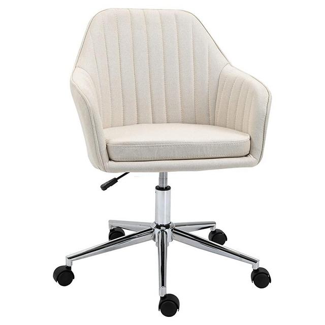 Vinsetto Mid-Back Office Chair Swivel Armchair with Tub Shape Design & Lined Pattern Back for Living Room Home Office, Beige