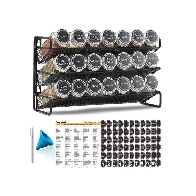 Spice Rack Organizer with Jars, 386 Labels, for Cabinet, Countertop, Pantry or Wall Mount-SpaceAid