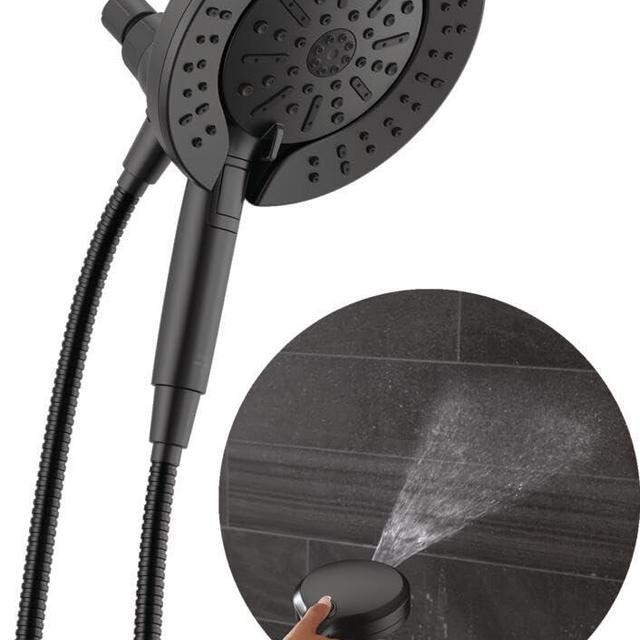 Delta 6-Setting In2ition 2-in-1 Dual Shower Head with Handheld High Pressure ProClean Spray, Matte Black Detachable Shower Head with Hose, 1.75 GPM Flow Rate, Matte Black 75655BL