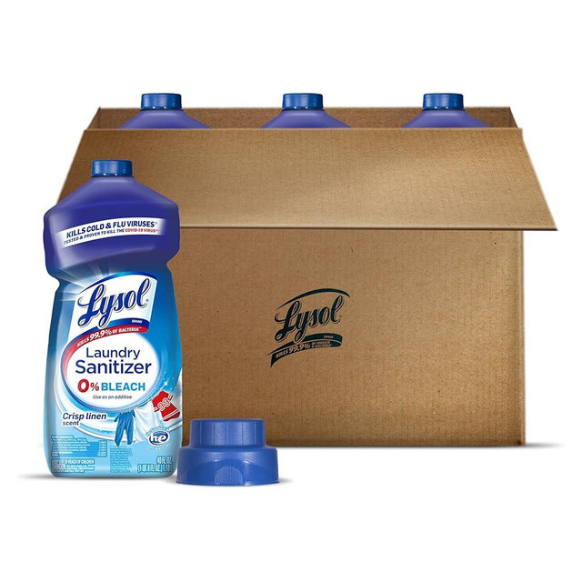 Lysol Disinfectant Laundry Sanitizer, Laundry Detergent Additive, Color Safe Bleach Alternative, Laundry Odor Eliminator, Kills Bacteria & Viruses, Crisp Linen Scent, 40 fl oz (pack of 4)