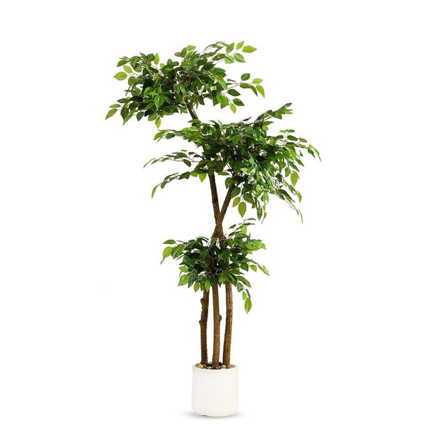 5FT Artificial Ficus Tree with White Planter and Pebbles,Faux Silk Tree with Lifelike Leaves and Realistic Trunk,Tall Fake Potted Plant for Home and Office Décor Indoor and Outdoor (5FT)