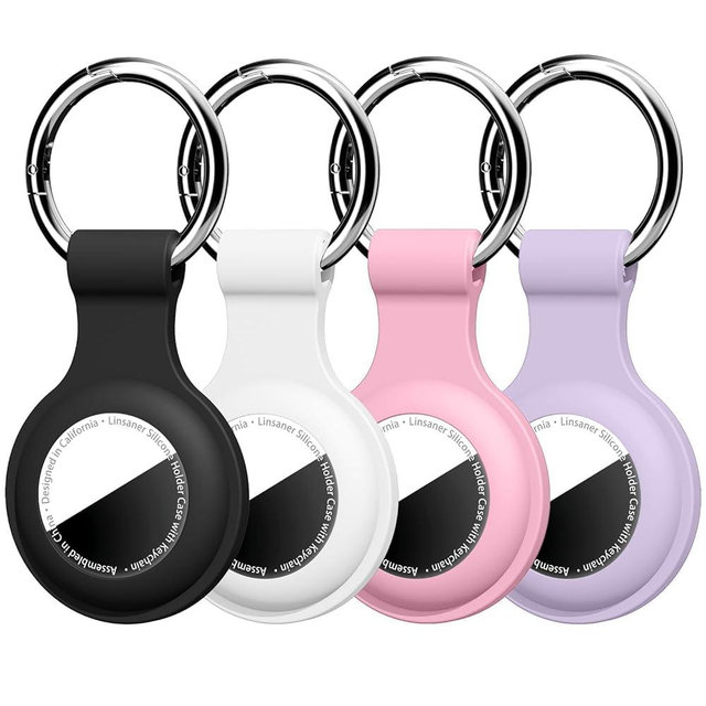 Linsaner [4 Pack] Car Key Chain Compatible with Automotive Key Fob, Anti-Lost for Air Tag Holder for Vehicle Keys, Silicone Keychains Car Accessories for Men Women, Black/White/Pink/Purple
