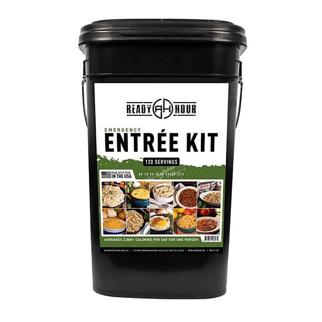 Ready Hour, Emergency Meal Entrées, Real Non-Perishable Meals, 25-Year Shelf Life, Portable, Durable Flood-Safe Container, 120 Servings