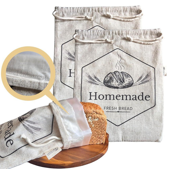 Bread Bags for Homemade Bread | 2 Pack XL Organic Linen Sourdough Bread Bags | Reusable Bread Bags | Homemade Bread Storage | Linen Bread Bag | Bread Storage For Homemade Bread