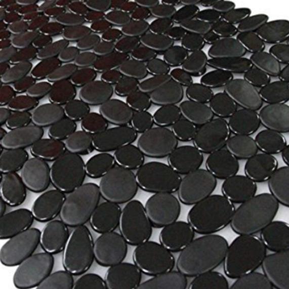 Non-Slip Pebble Bathtub Mat Black 16 W x 35 L Inches (for Smooth/Non-Textured Tubs Only) Safe Shower Mat with Drain Holes, Suction Cups for Bathroom