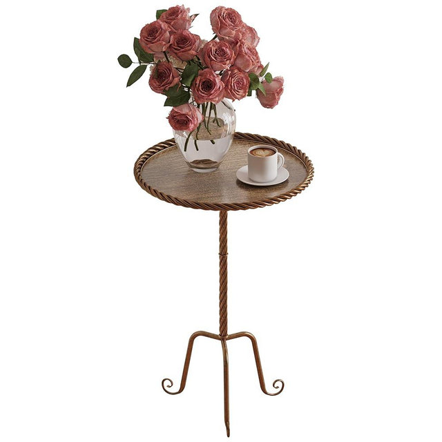 FormaCraft Vintage Bronze Round Metal Side Table with Raised Rim, Twisted Pedestal and Curved Tripod Base, Compact Art Deco Drink Table,13" Accent Table for Living Room, Bedroom or Corners (1, Bronze)