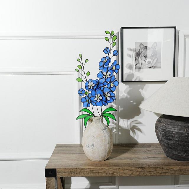 Delphiniums stained glass Set of 2 flowers decor,Blue Delphiniums decor,Flower gift for mom,housewarming gift,Garden flower gift,home decor