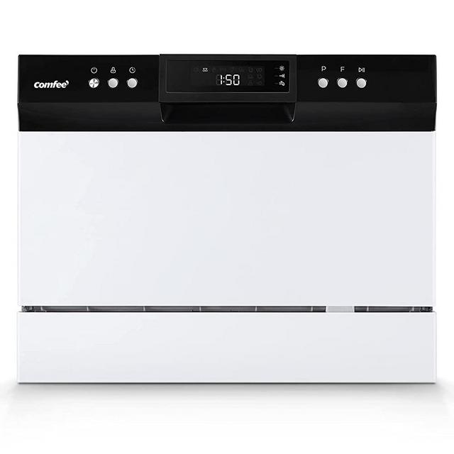 Comfee WQP6-3602H-W Compact Countertop Portable 8 Washing Programs, 6 Place Setting Mini Dishwasher, White