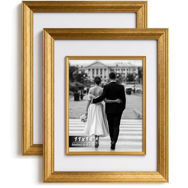 Yaetm 11x14 Gold Picture Frame with Decorative Inner Frame & Tempered Glass, Display 8x10 Photos with Mat on Wall - Portrait or Landscape - Ideal for Office & Home Décor (Vintage Gold, 2 Pack)
