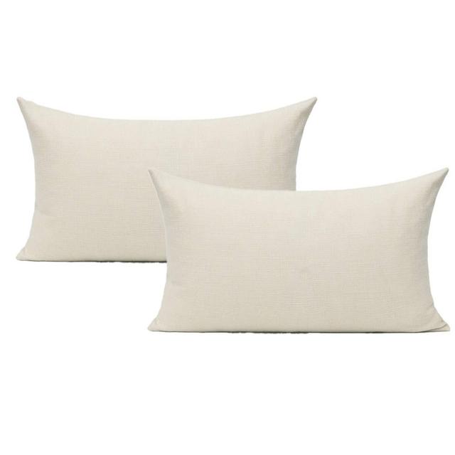 All Smiles Solid Cream Lumbar Pillow Covers 12"x20" Farmhouse Patio Decoration for Sofa Couch Bed