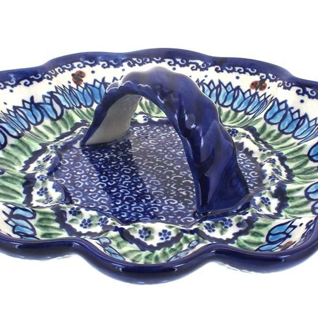 Blue Rose Polish Pottery Garden Tulip Egg Plate