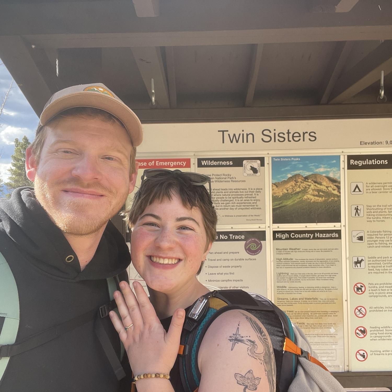 Back at the trail head with my fiancé