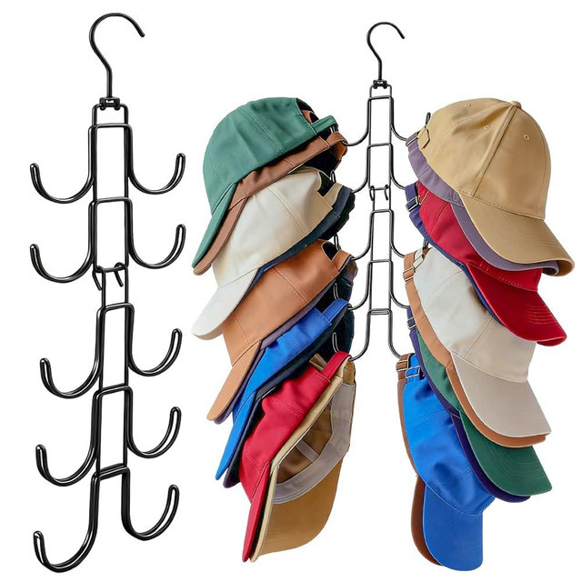 Dixsxusu Hat Hangers for Closet, Hat Organizer for Baseball Caps, Stainless Steel Hat Rack with 10 Hooks for Caps Storage and Closet Organization (Black)