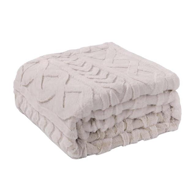 Cozy Bliss Luxury Faux Fur Blanket for Couch, Jacquard 3D Cable Knit Throw Blanket Size 50"x60" Beige, Extra Soft Fluffy Warm Blanket for Sofa Bed Living Room Bedroom Car