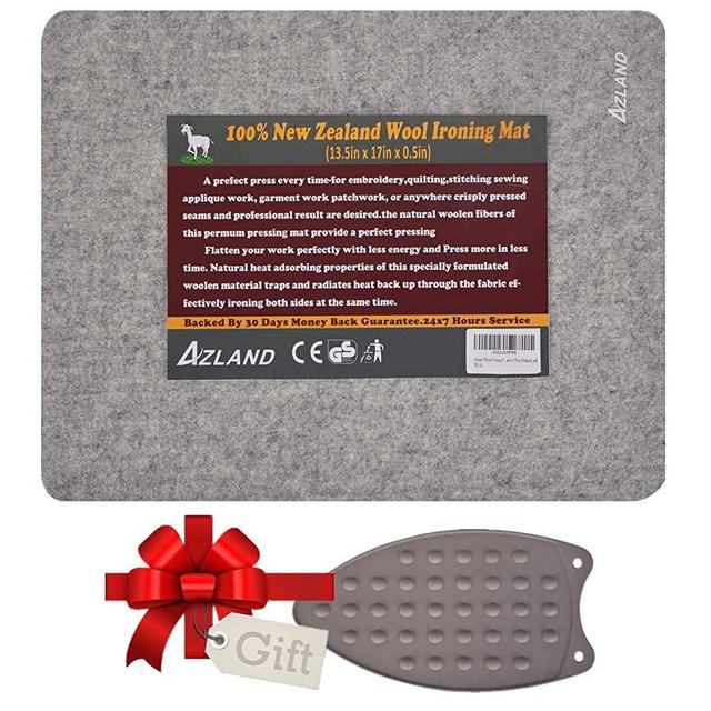 Wool Pressing Mat with Silicone Iron Rest Pad, 100% New Zealand Wool Ironing Mat, Felted Iron Board for Quilters, Quilting, Sewing, Patchwork, Seams and Crafts - 17" x 13.5"