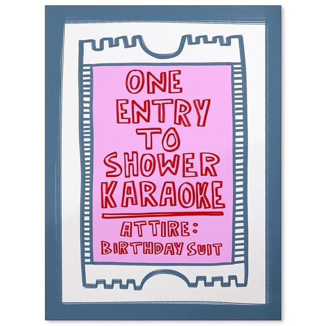 Funny Bathroom Wall Art Pink and Blue Retro Bathroom Signs Wall Decor Poster One Entry to Shower Karaoke Prints for Restroom Toilet 12x16inch Unframed