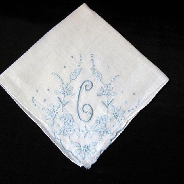 Bridal Gifts Wedding Handkerchief C Personalized Blue Monogrammed Vintage Gift