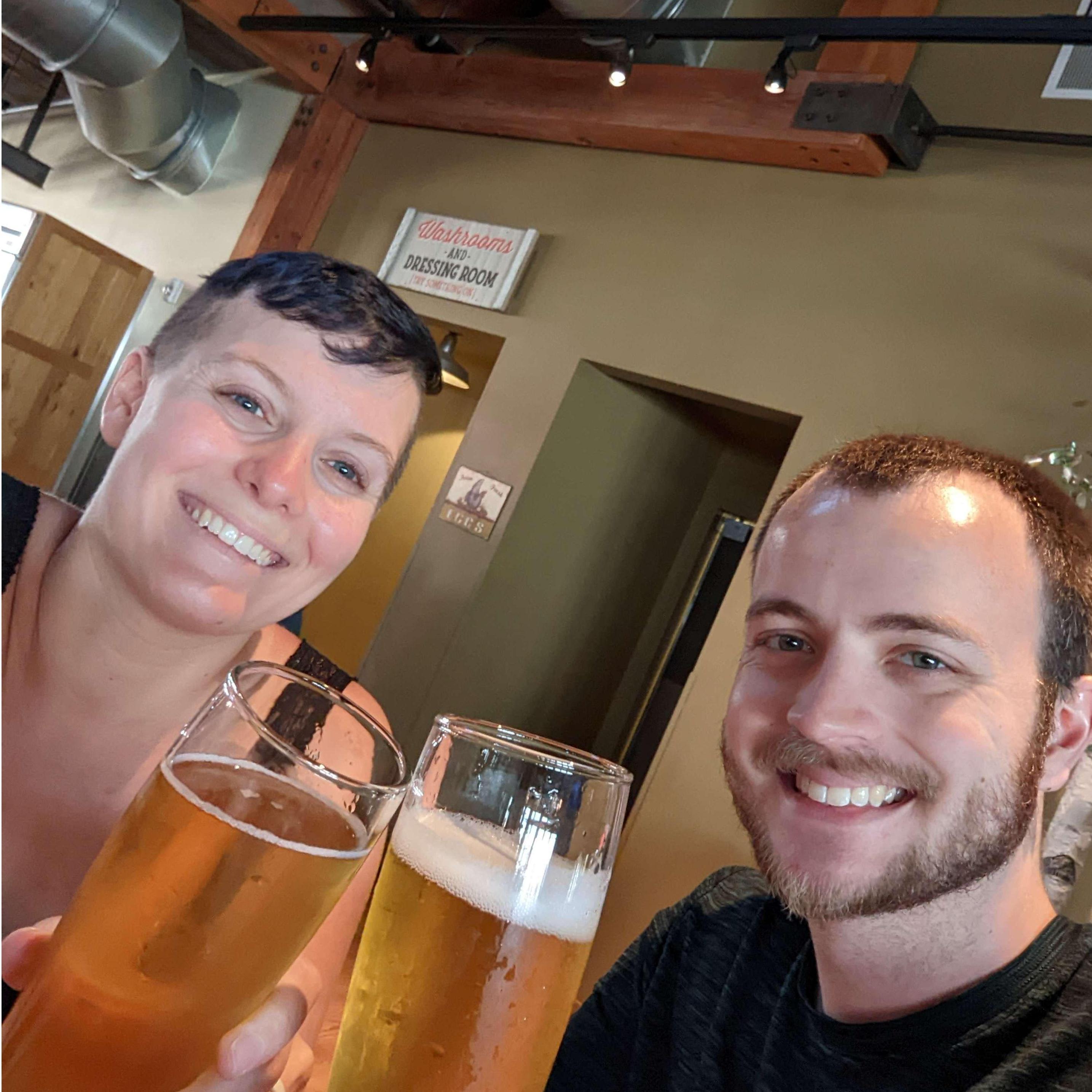 Hanging out at our local brewery, the Breckenridge Brewery! We're semi-regulars, and some of the staff know us by name!