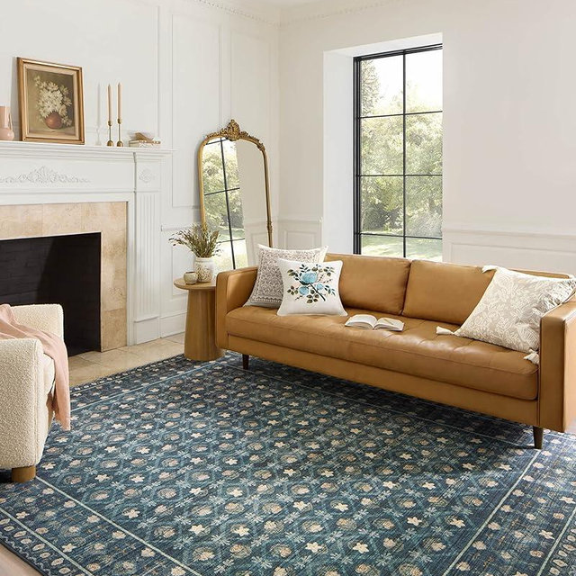 Rifle Paper Co. x Loloi Eden Collection EDE-03 Lattice Indigo 7'-6" x 9'-6" Area Rug feat. CloudPile