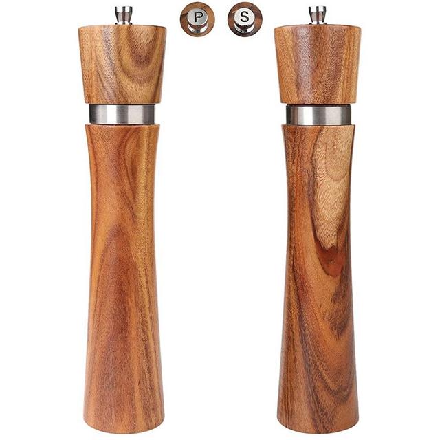 Salt and Pepper Grinder Set, Pepper Mill Kit Manual Wooden Rotor with Adjustable Coarseness, Tableware Gifts,10 inch 2pcs for Salt Pepper Mills
